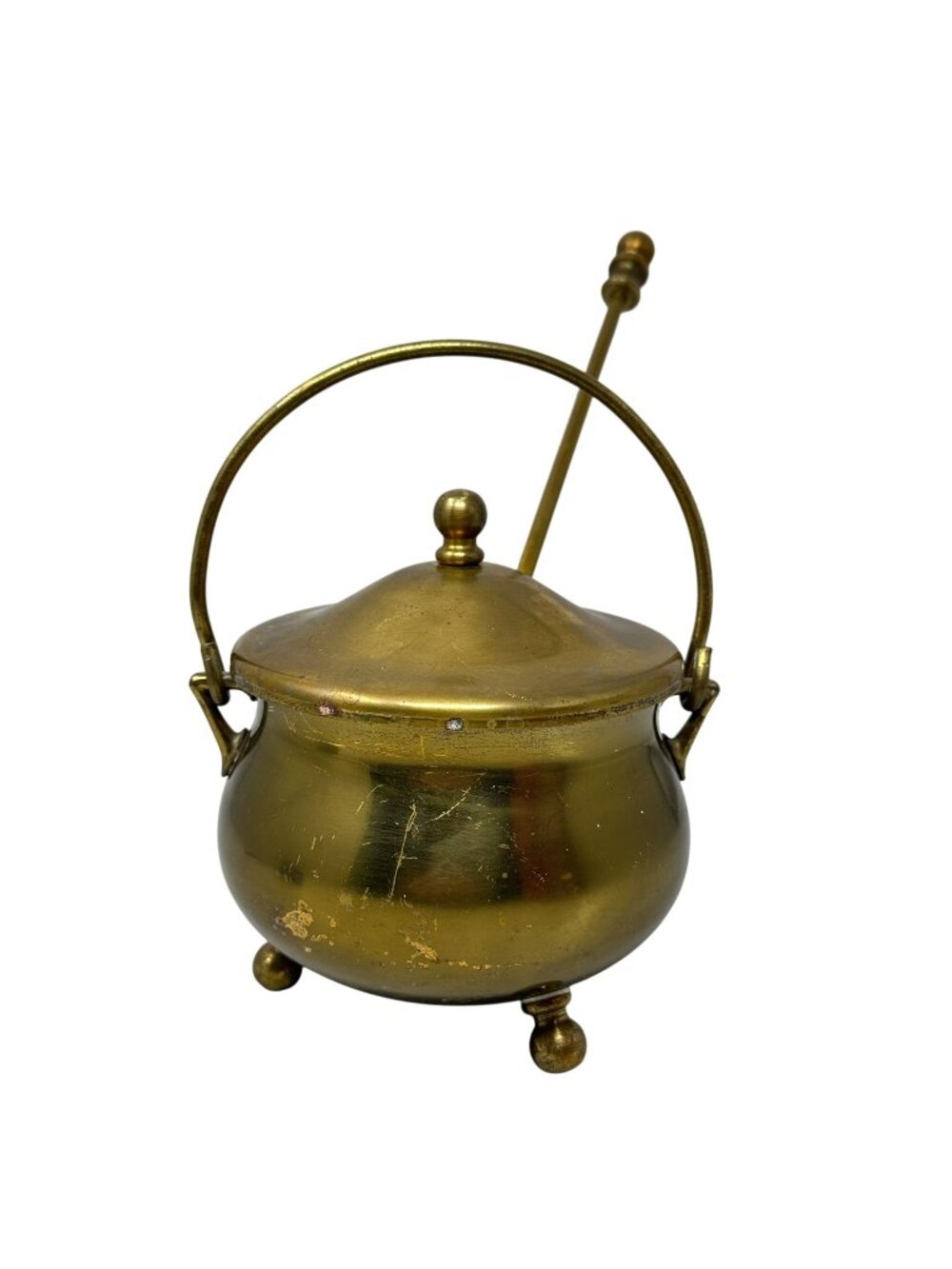 Vintage Brass Smudge Pot Lid Pumice Wand Carry Handle Fireplace